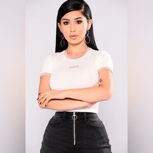 Fashion Nova - White/Nude Mood Cropped Top Tee - Small